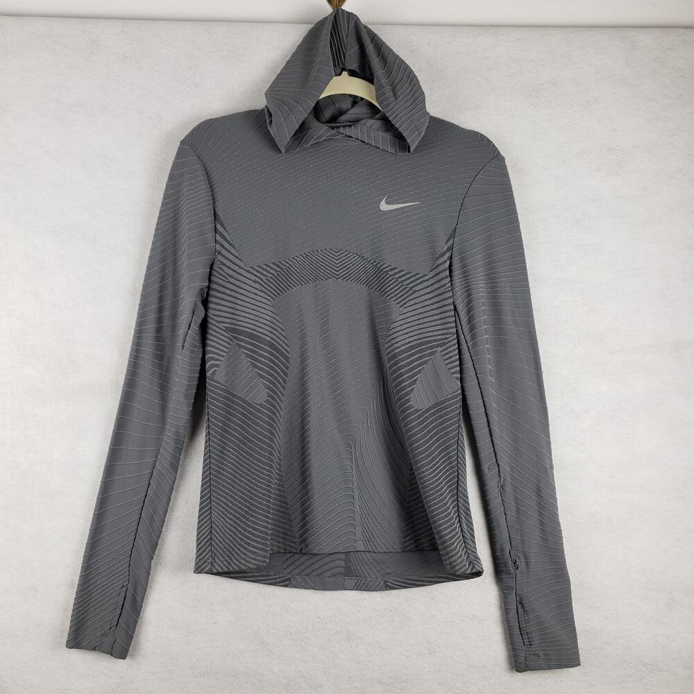 Nike Women's S Dri Fit Performance Pullover Gray Hooded Base Layer Gray Athletic